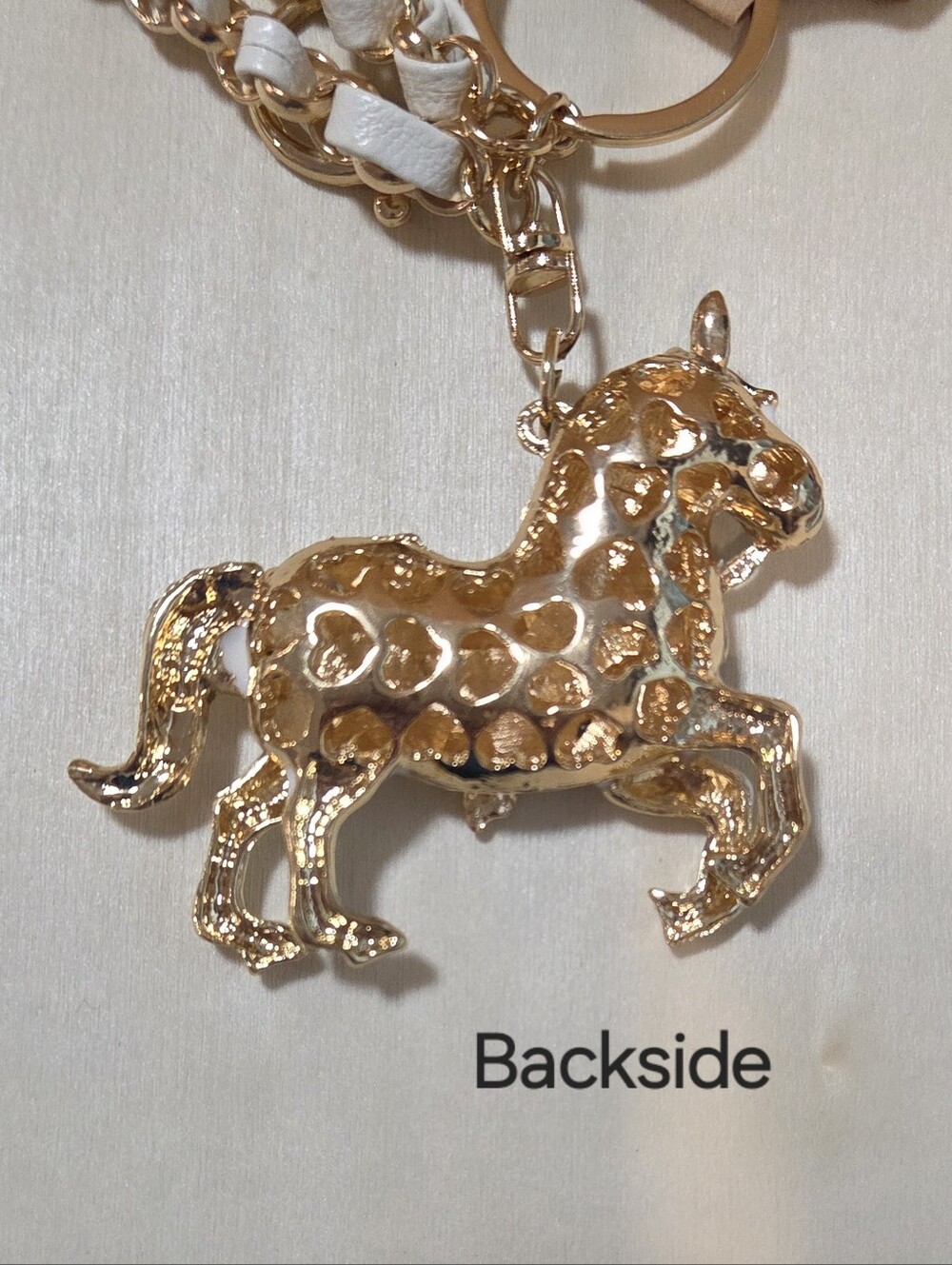 Glam White Enamel Prancing Horse Keychain & Braided Chain Bag Charm 🐎 - Picture 12 of 14